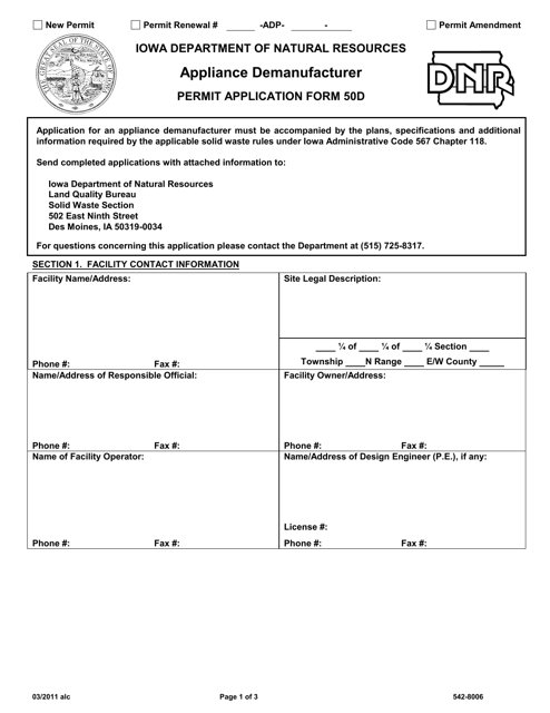 Form 50D (DNR Form 542-8006)  Printable Pdf