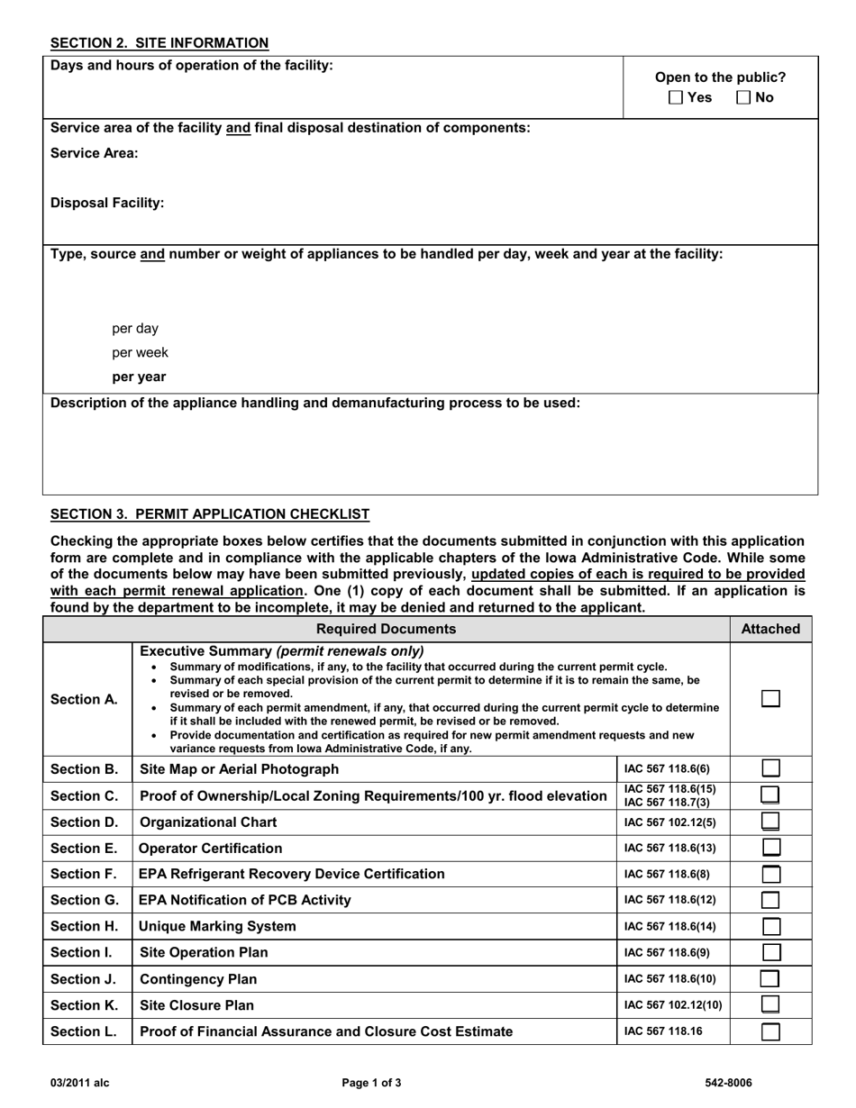 Form 50D (DNR Form 542-8006) Appliance Demanufacturer Permit Application - Iowa, Page 2