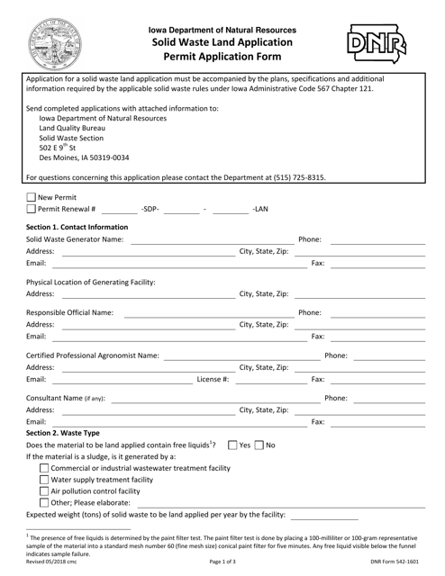 DNR Form 542-1601  Printable Pdf