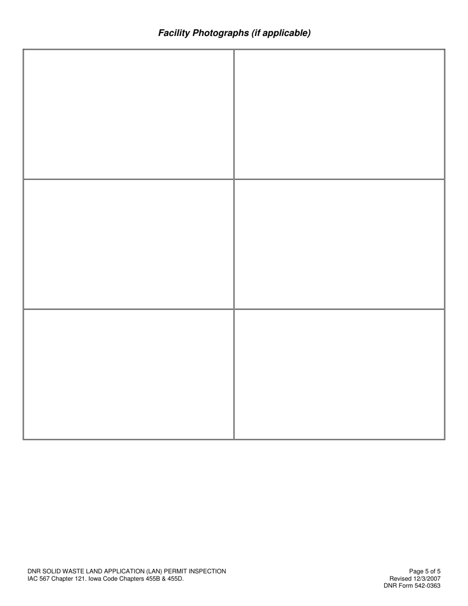 DNR Form 542-0363 Land Application (Lan) Inspection Form - Iowa, Page 5