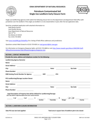 Document preview: DNR Form 542-8160 Single Use Landfarm Early Closure Form - Iowa