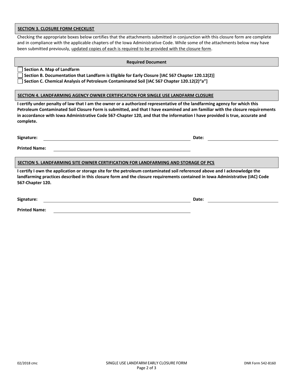 DNR Form 542-8160 Single Use Landfarm Early Closure Form - Iowa, Page 2