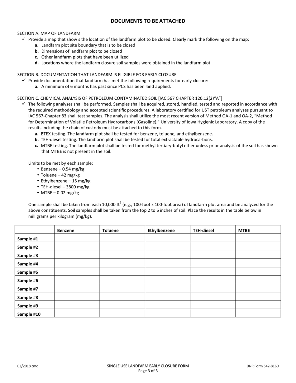 DNR Form 542-8160 Single Use Landfarm Early Closure Form - Iowa, Page 3