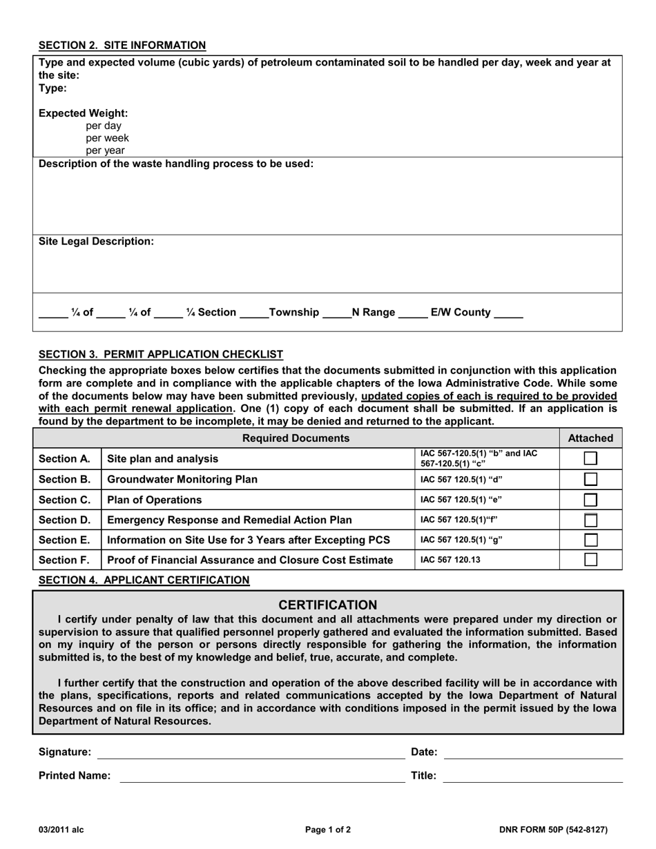 Form 50P (DNR Form 542-8127) Multi-Use Landfarming Permit Application - Iowa, Page 2