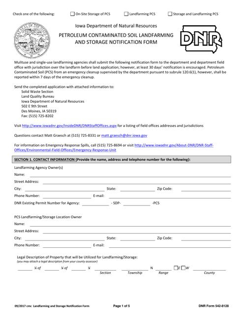 DNR Form 542-8128 Petroleum Contaminated Soil Landfarming and Storage Notification Form - Iowa