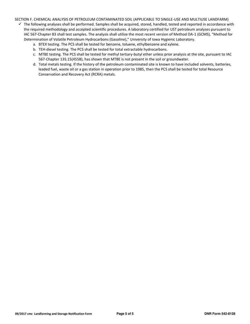 DNR Form 542-8128 Petroleum Contaminated Soil Landfarming and Storage Notification Form - Iowa, Page 5