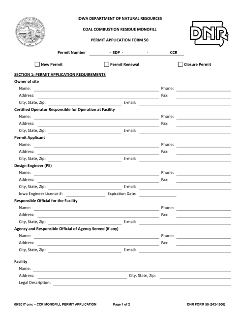Form 50 (DNR Form 542-1600)  Printable Pdf