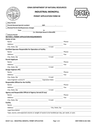 Form 50 (DNR Form 542-1609) Industrial Monofill Permit Application - Iowa