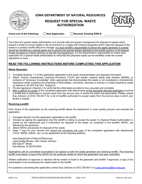 DNR Form 542-3216  Printable Pdf