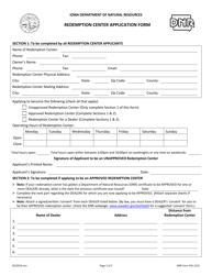 DNR Form 542-1215 Application for Approval of Redemption Center - Iowa