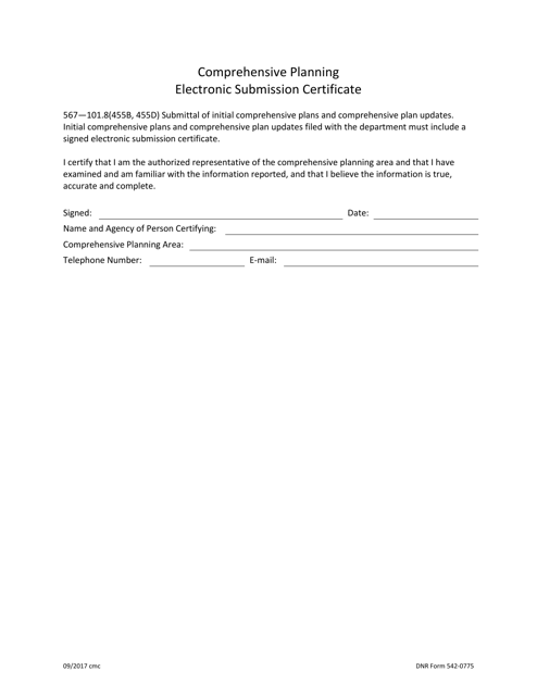 DNR Form 542-0775 Comprehensive Planning Electronic Submission Certificate - Iowa