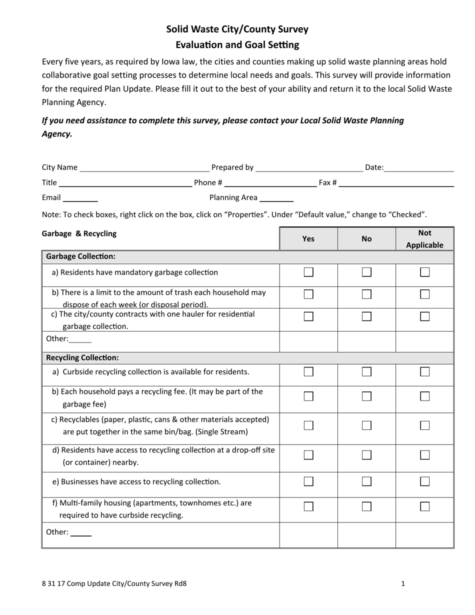 Solid Waste City / County Survey Evaluation and Goal Setting - Iowa, Page 1