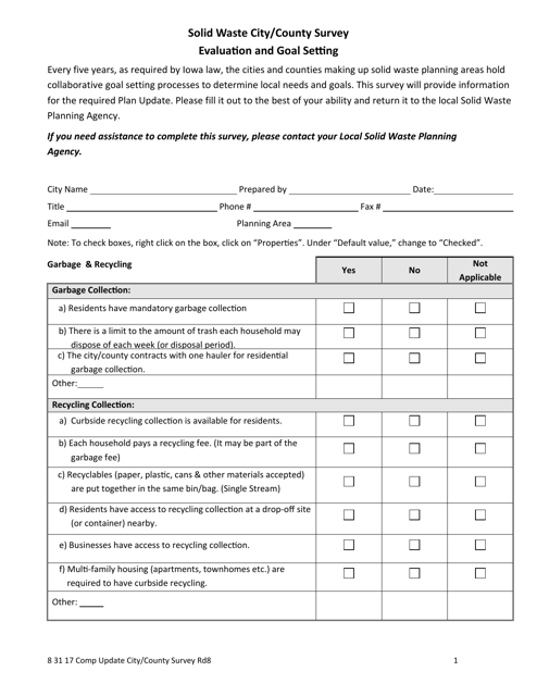 Solid Waste City/County Survey Evaluation and Goal Setting - Iowa