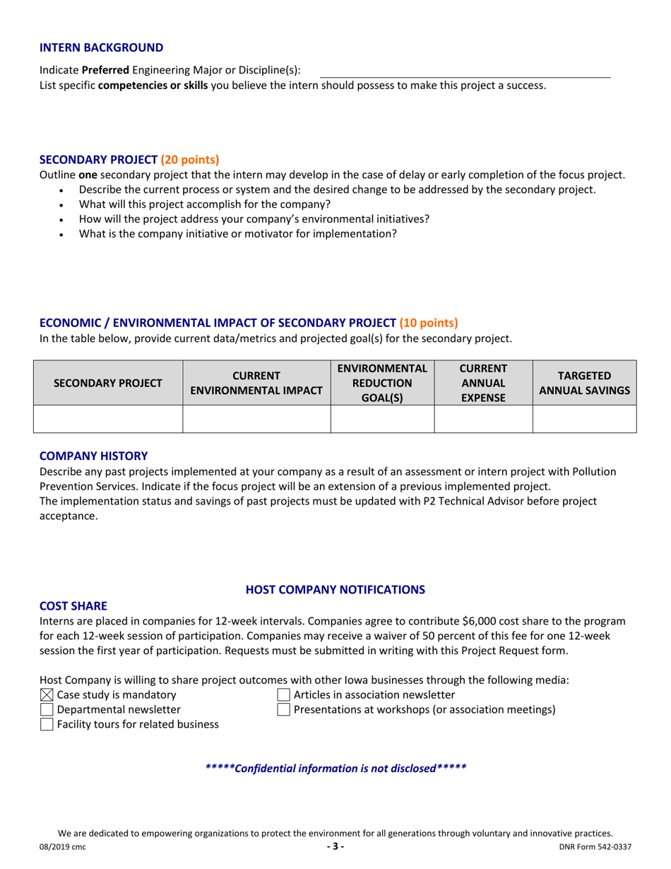 DNR Form 542-0337 Pollution Prevention Intern Project Request - Iowa, Page 3