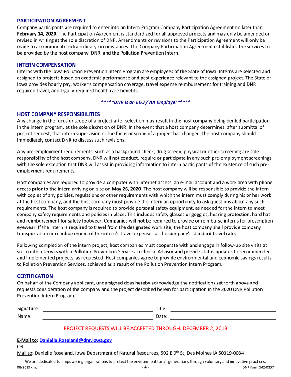 DNR Form 542-0337 Pollution Prevention Intern Project Request - Iowa, Page 4