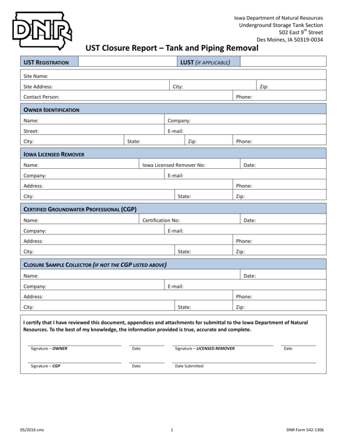 DNR Form 542-1306  Printable Pdf