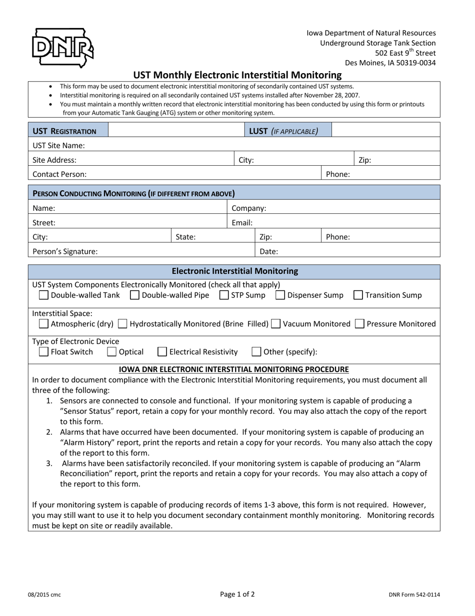 DNR Form 542-0114 Ust Monthly Electronic Interstitial Monitoring - Iowa, Page 1