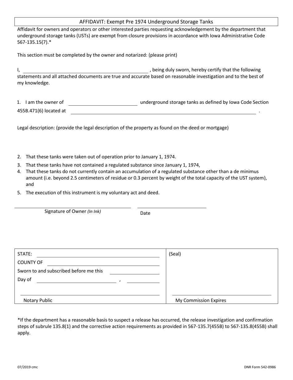DNR Form 542-0986 Download Fillable PDF or Fill Online Affidavit ...