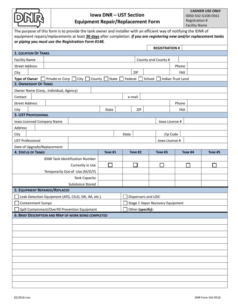DNR Form 542-0510 Equipment Repair / Replacement Form - Iowa, Page 1
