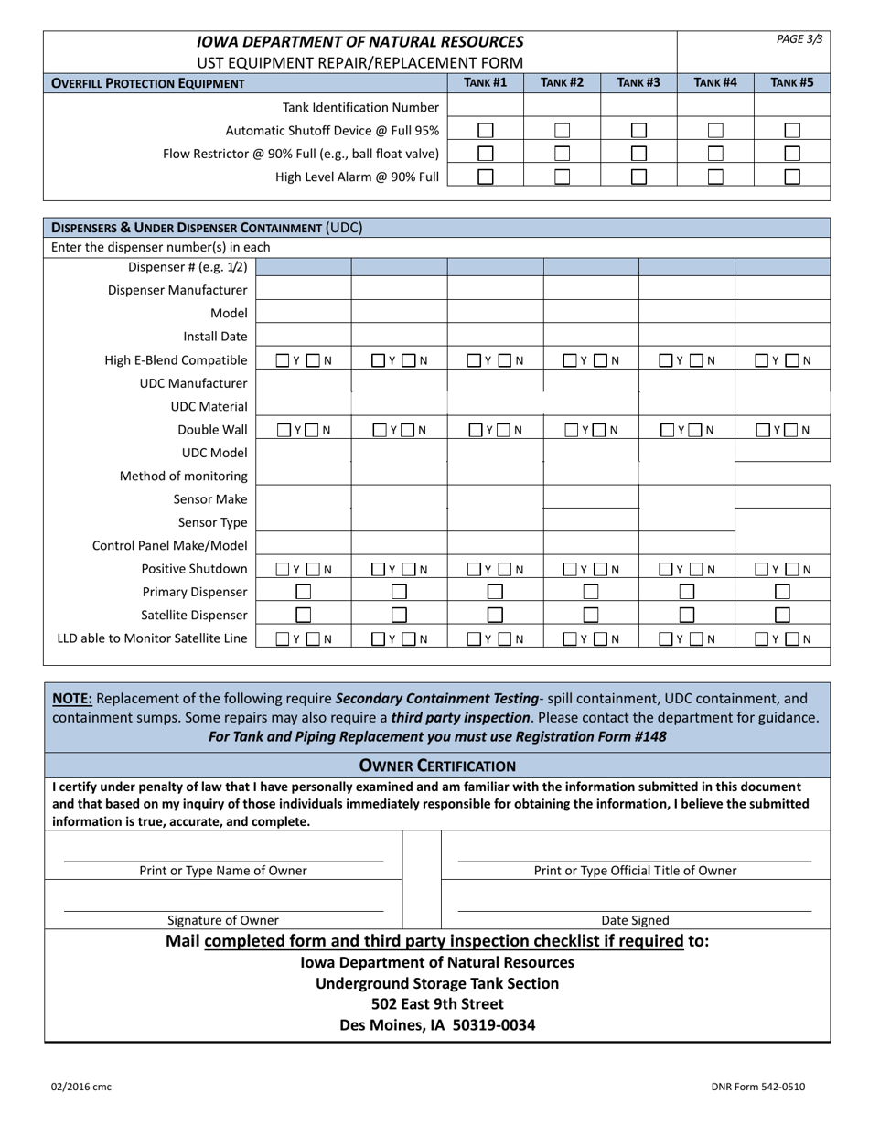DNR Form 542-0510 Equipment Repair / Replacement Form - Iowa, Page 3