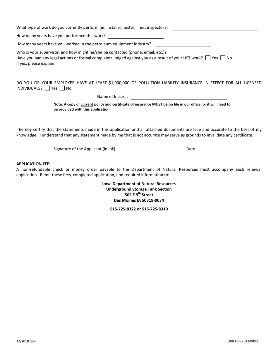 DNR Form 542-0090 Underground Storage Tank Professional Licensing - Individual - Iowa, Page 3