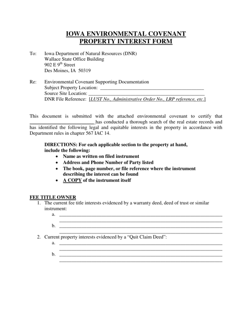 Iowa Environmental Covenant Property Interest Form - Iowa Download Pdf
