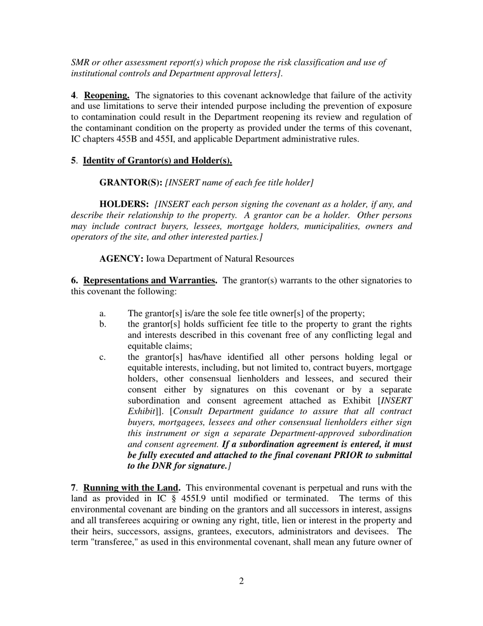 Iowa Underground Storage Tank Program Environmental Covenant - Iowa, Page 2