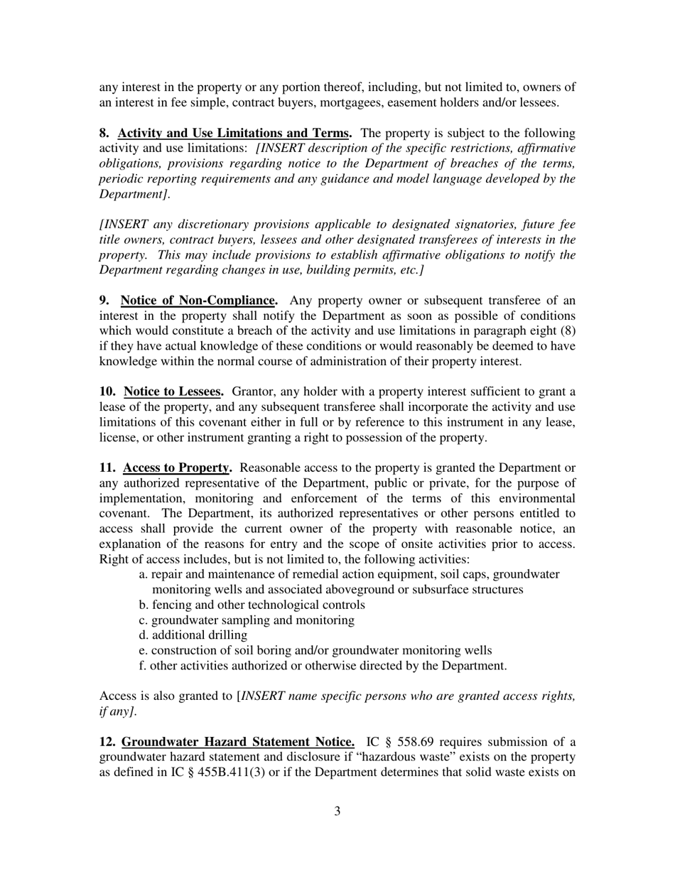 Iowa Underground Storage Tank Program Environmental Covenant - Iowa, Page 3