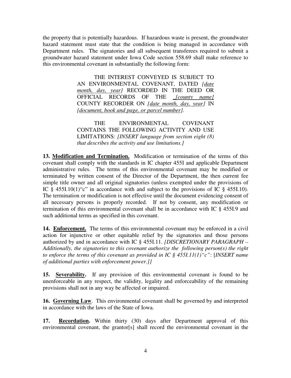 Iowa Underground Storage Tank Program Environmental Covenant - Iowa, Page 4