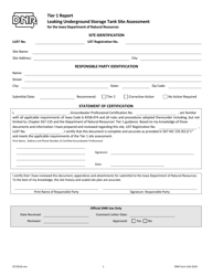 Document preview: DNR Form 542-0165 Tier 1 Report Leaking Underground Storage Tank Site Assessment - Iowa