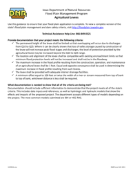 DNR Form 542-1011 Summary of Engineering Data - Agricultural Levees - Iowa