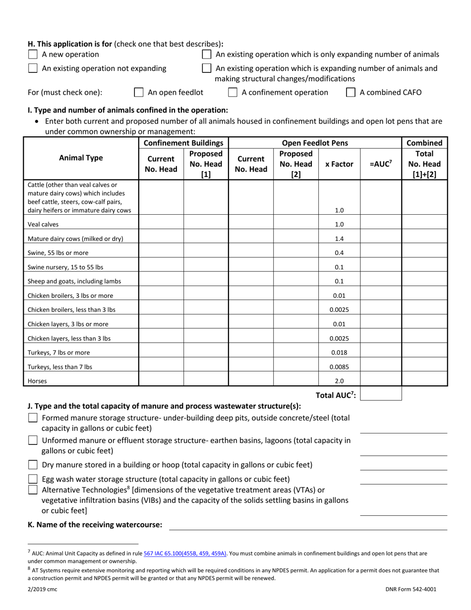 DNR Form 542-4001 Individual Npdes Permit Application for open Feedlot, confinement  combined Cafo Operations Required to Obtain Npdes Permit - Iowa, Page 2