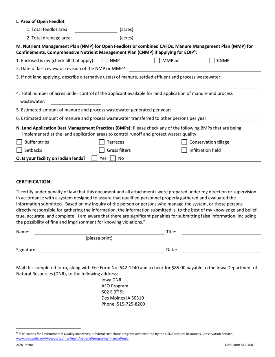 DNR Form 542-4001 Individual Npdes Permit Application for open Feedlot, confinement  combined Cafo Operations Required to Obtain Npdes Permit - Iowa, Page 3