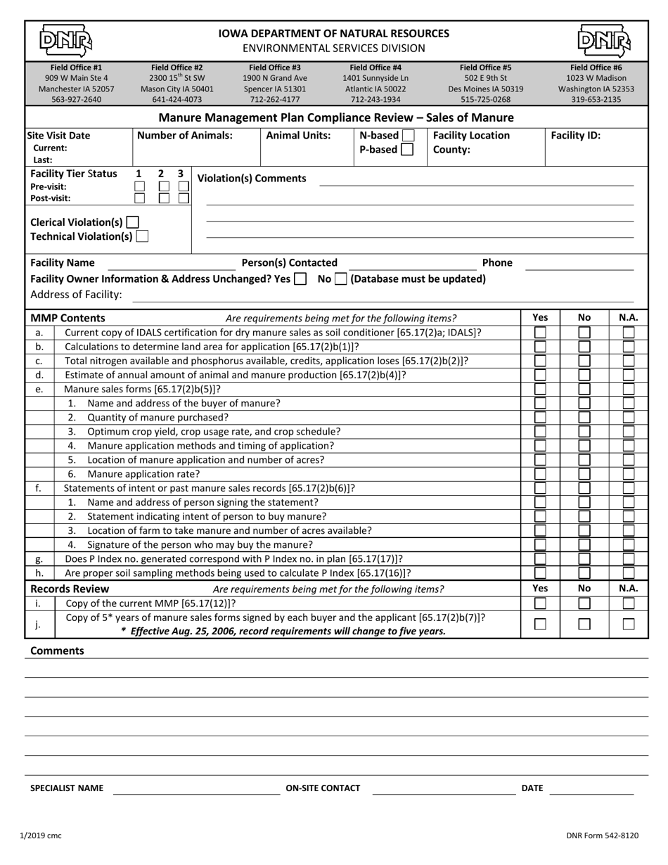 DNR Form 542-8120 Manure Management Plan Compliance Review - Sales of Manure - Iowa, Page 1