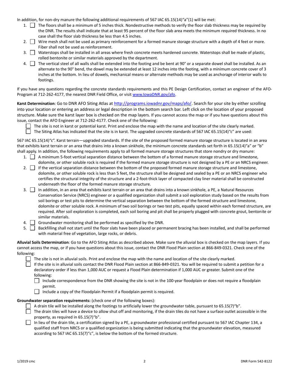DNR Form 542-8122 Professional Engineer (Pe) Design Certification - Iowa, Page 2