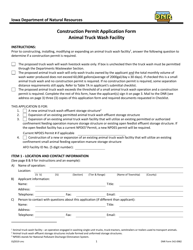 DNR Form 542-0982 Construction Permit Application Form Animal Truck Wash Facility - Iowa