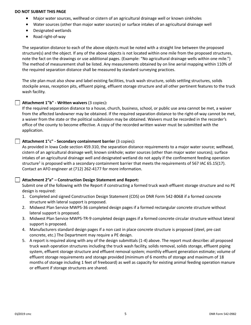 DNR Form 542-0982 Construction Permit Application Form Animal Truck Wash Facility - Iowa, Page 5