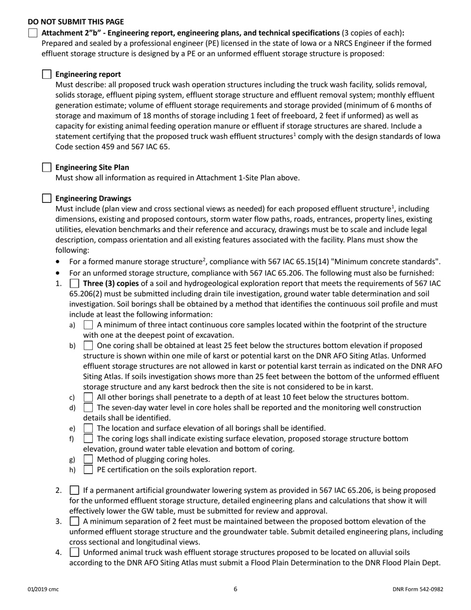 DNR Form 542-0982 Construction Permit Application Form Animal Truck Wash Facility - Iowa, Page 6