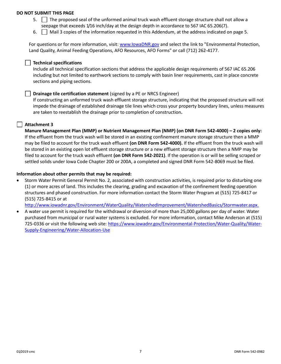 DNR Form 542-0982 Construction Permit Application Form Animal Truck Wash Facility - Iowa, Page 7
