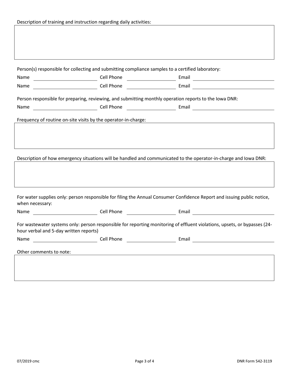 DNR Form 542-3119 Water and Wastewater Operator Certification Program Affidavit - Iowa, Page 3