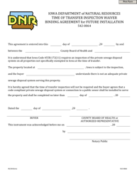 Document preview: DNR Form 542-0064 Time of Transfer Binding Waiver for Inspection - Iowa