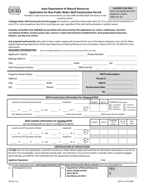 DNR Form 542-0988  Printable Pdf