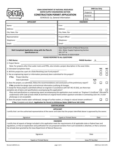 DNR Form 542-3178 Schedule 1A General Information - Iowa