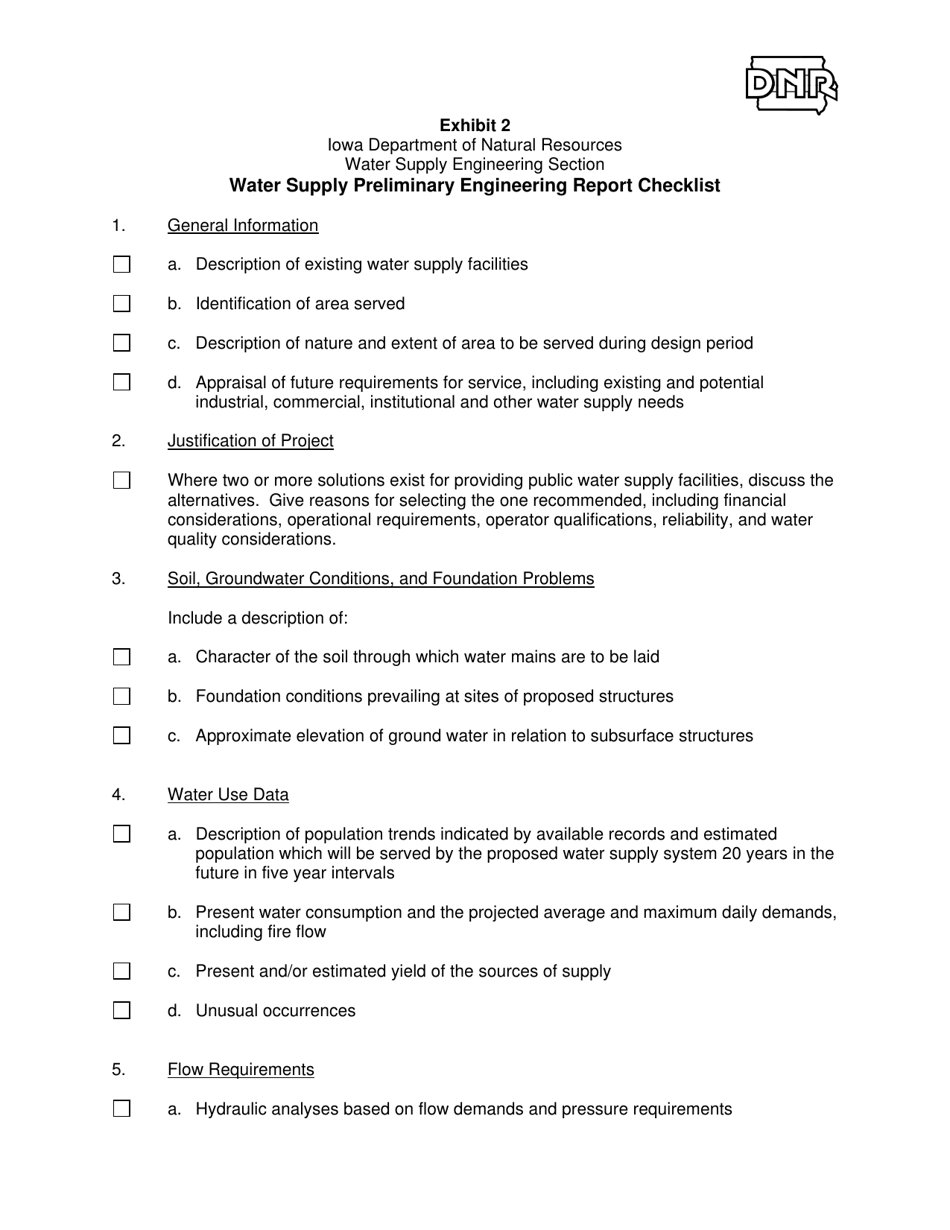 Iowa Water Supply Preliminary Engineering Report Checklist Fill Out