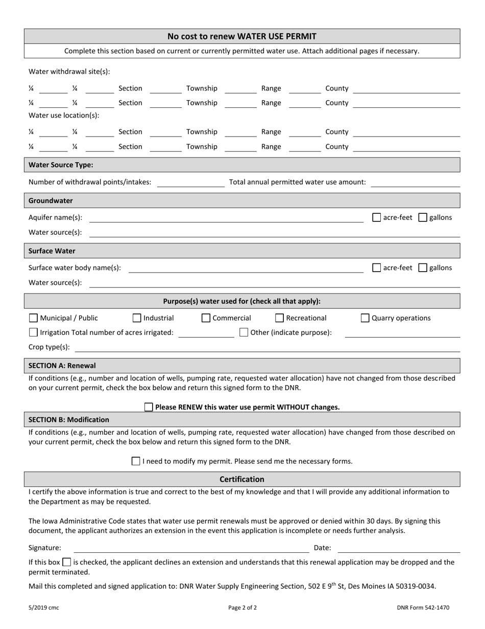 DNR Form 542-1470 Application to Renew Water Use Permit - Iowa, Page 2