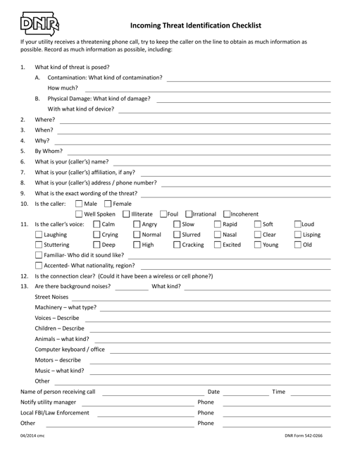 DNR Form 542-0266  Printable Pdf