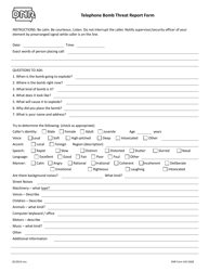 Document preview: DNR Form 542-0268 Telephone Bomb Threat Report Form - Iowa
