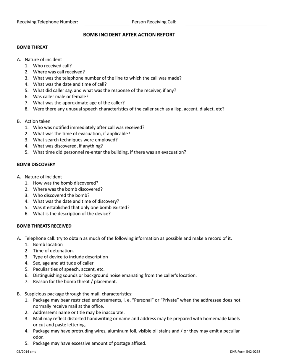 DNR Form 542-0268 Telephone Bomb Threat Report Form - Iowa, Page 2