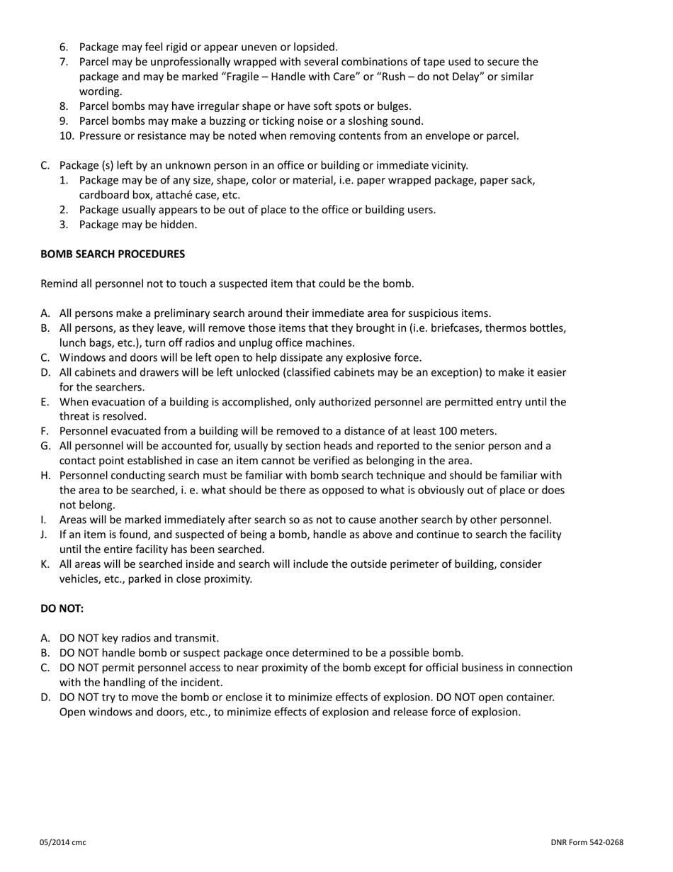 DNR Form 542-0268 Telephone Bomb Threat Report Form - Iowa, Page 3