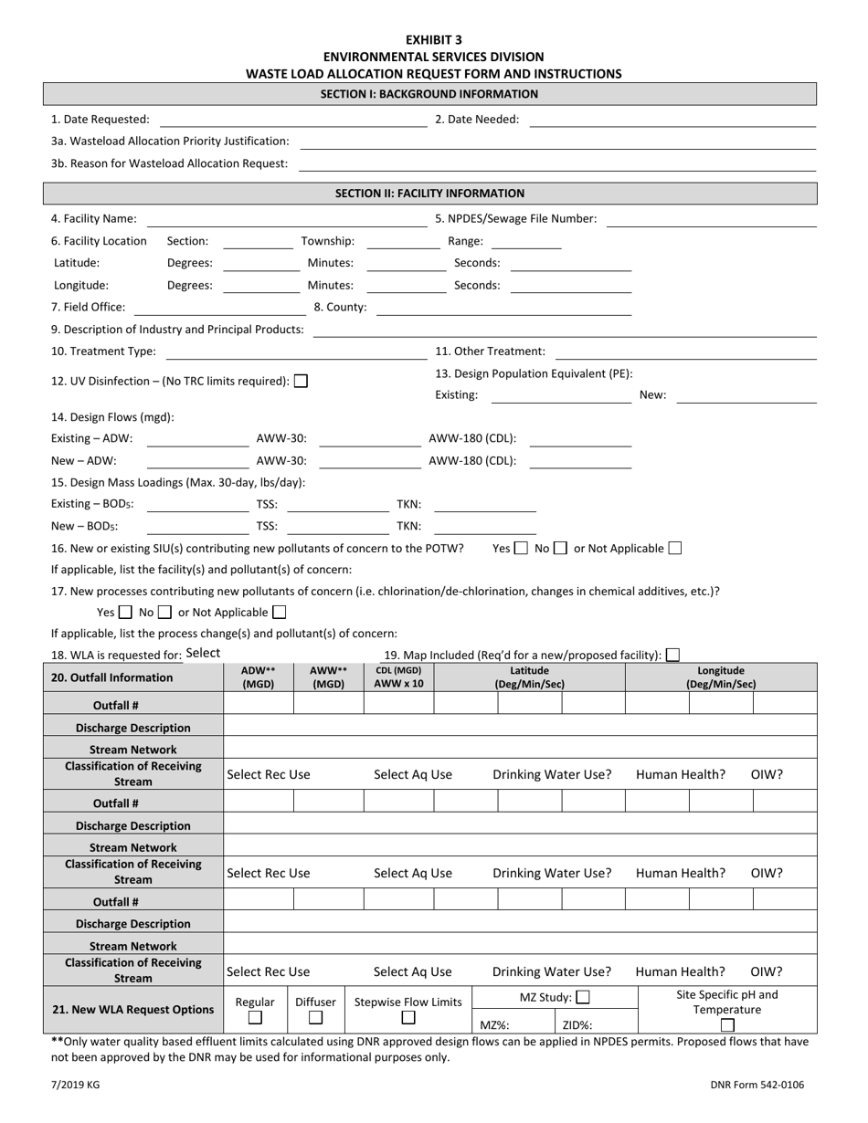 DNR Form 542-0106 Exhibit 3 Waste Load Allocation Request Form - Iowa, Page 1